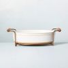 b2.75qt Oven-to-Table Stoneware Oval Baking Dish with Cradle Carrier Cream/Clay